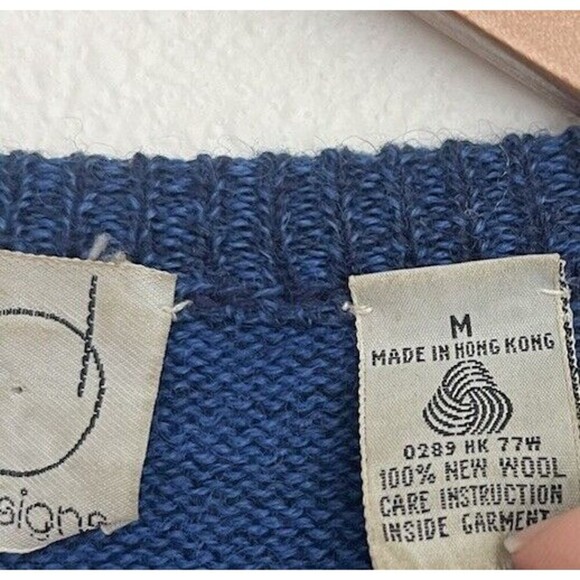 VTG Bill Ditfort Designs Blue Wool Chunky Knit Checkered Sweater Medium Grandpa - Picture 8 of 8